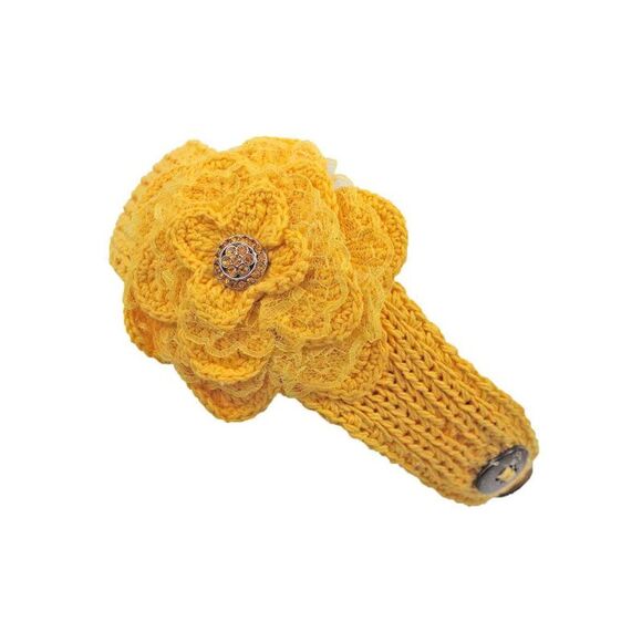 Knit Headband With Lacey Flower Detail - Picture 1 of 8
